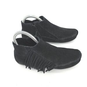 Minnetonka Women's Suede Leather Fringe Ankle Booties Moccasin Boots 7.5